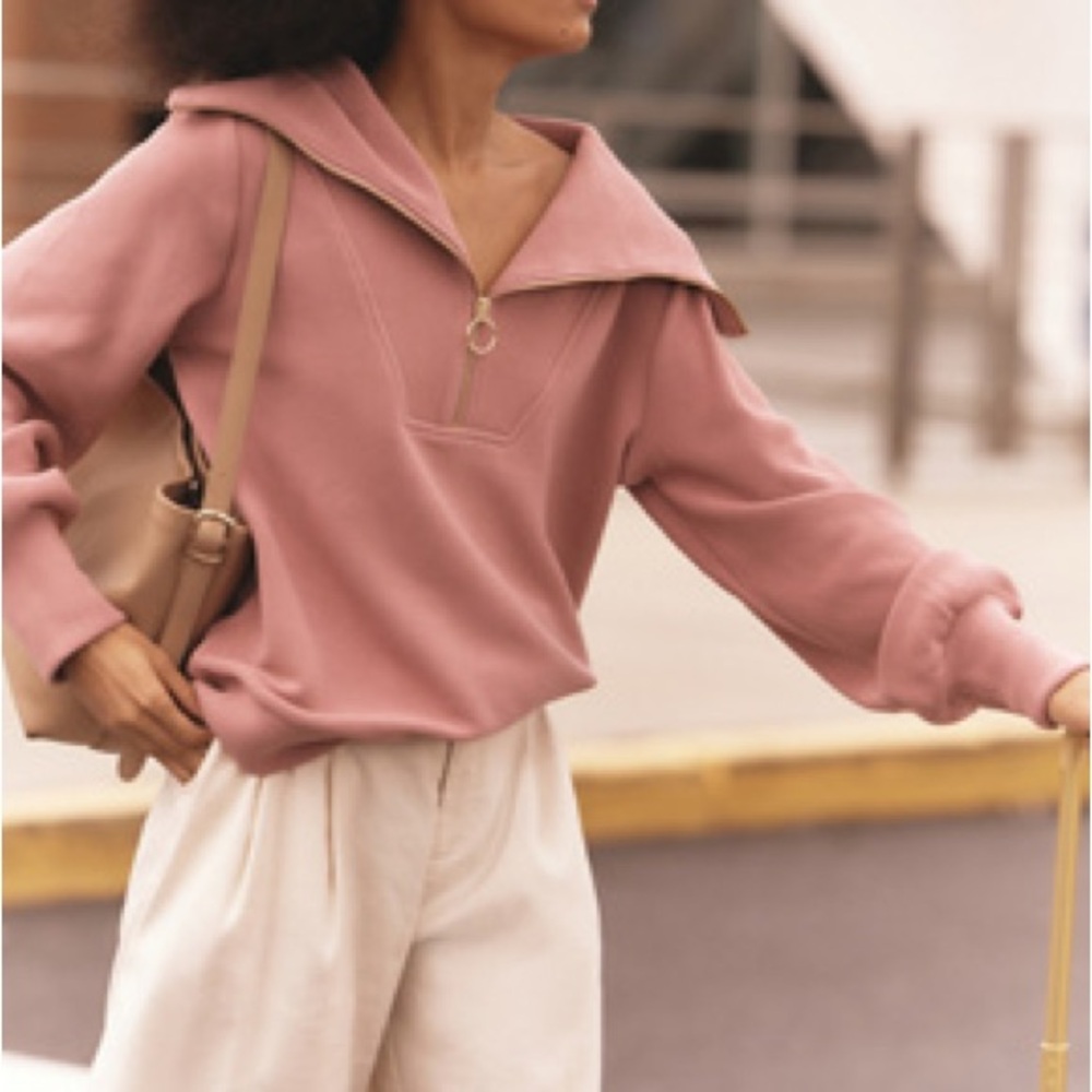 Varley Dusty Rose Half-Zip Funnel Neck Sweatshirt